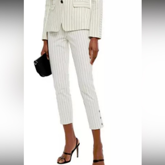 Like-New Rag & Bone Simone Pinstripe Snap-Cuff Pants Ivory/Black sz4 retail $325 - Picture 1 of 13